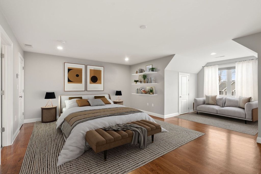 Bedroom, Interior, Recessed Lighting, Wood Texture Flooring