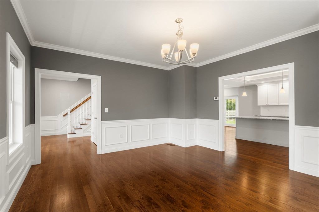 Chandelier, Empty room, Interior, Kitchen, Wood Texture Flooring