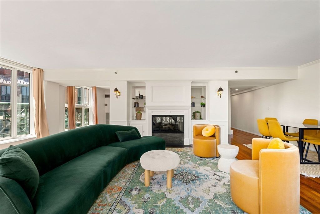 Dining room, Fireplace, Interior, Living room, Wood Texture Flooring