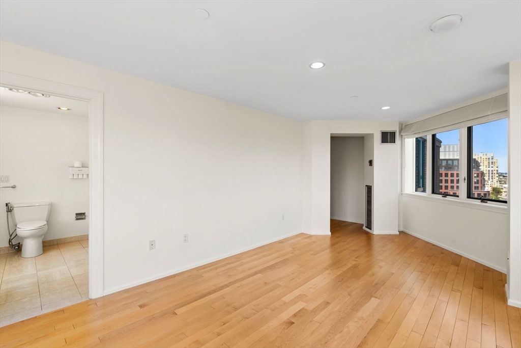 Bathroom, Empty room, Interior, Recessed Lighting, Wood Texture Flooring
