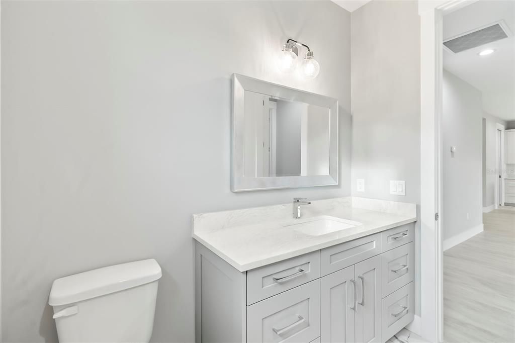 Bathroom, Interior, Recessed Lighting, Wood Texture Flooring