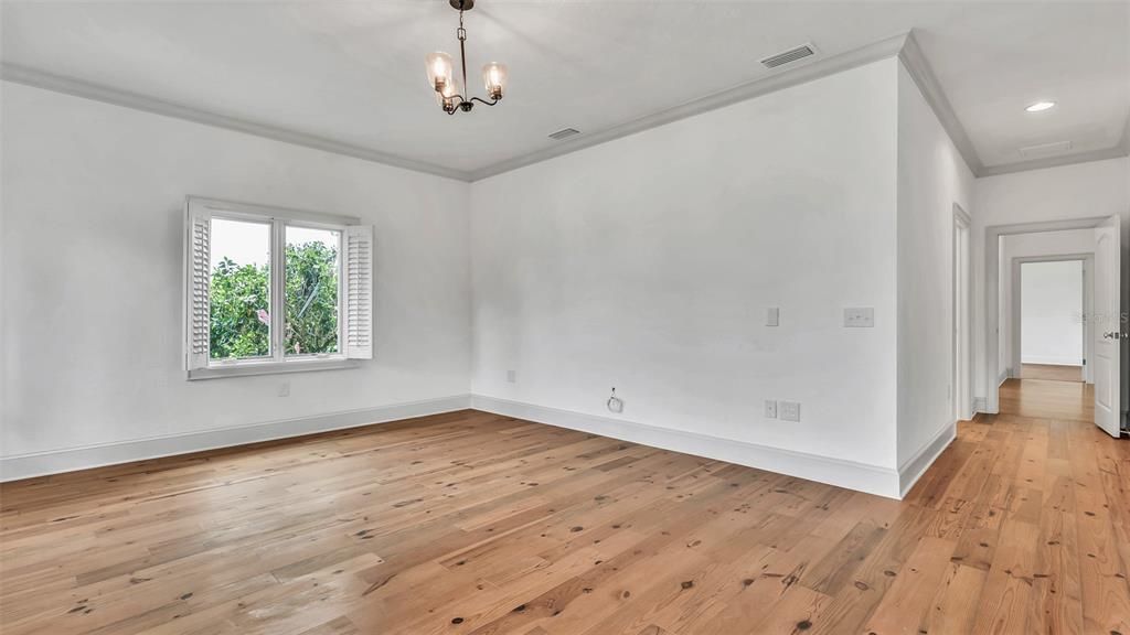 Empty room, Interior, Pendant Lights, Recessed Lighting, Wood Texture Flooring