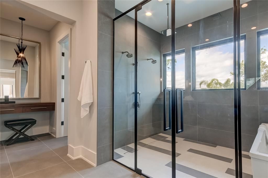 Bathroom, Glass Shower, Interior, Pendant Lights, Recessed Lighting