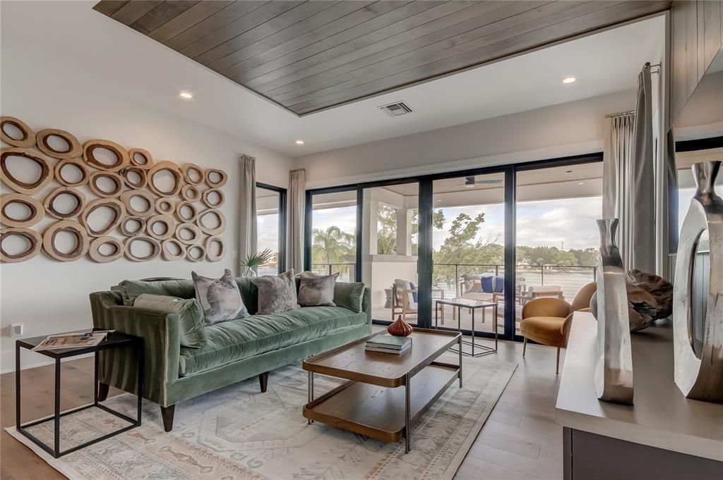 Interior, Living room, Recessed Lighting, Wooden Ceilings, Wood Texture Flooring