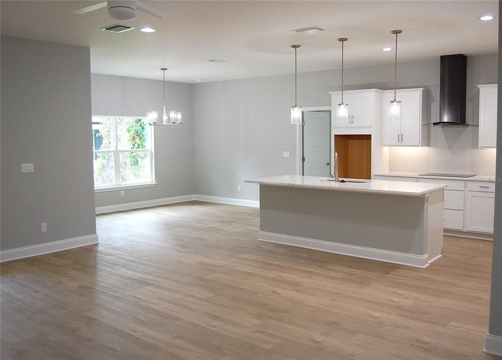 Interior, Kitchen, Pendant Lights, Recessed Lighting, Wood Texture Flooring