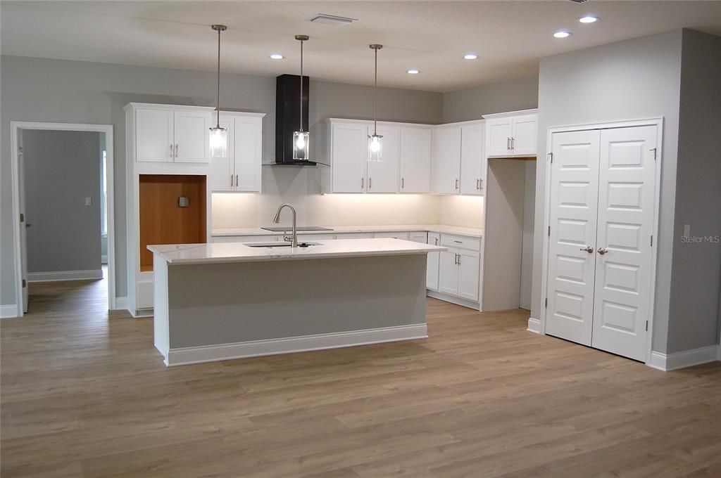 Interior, Kitchen, Pendant Lights, Recessed Lighting, Wood Texture Flooring