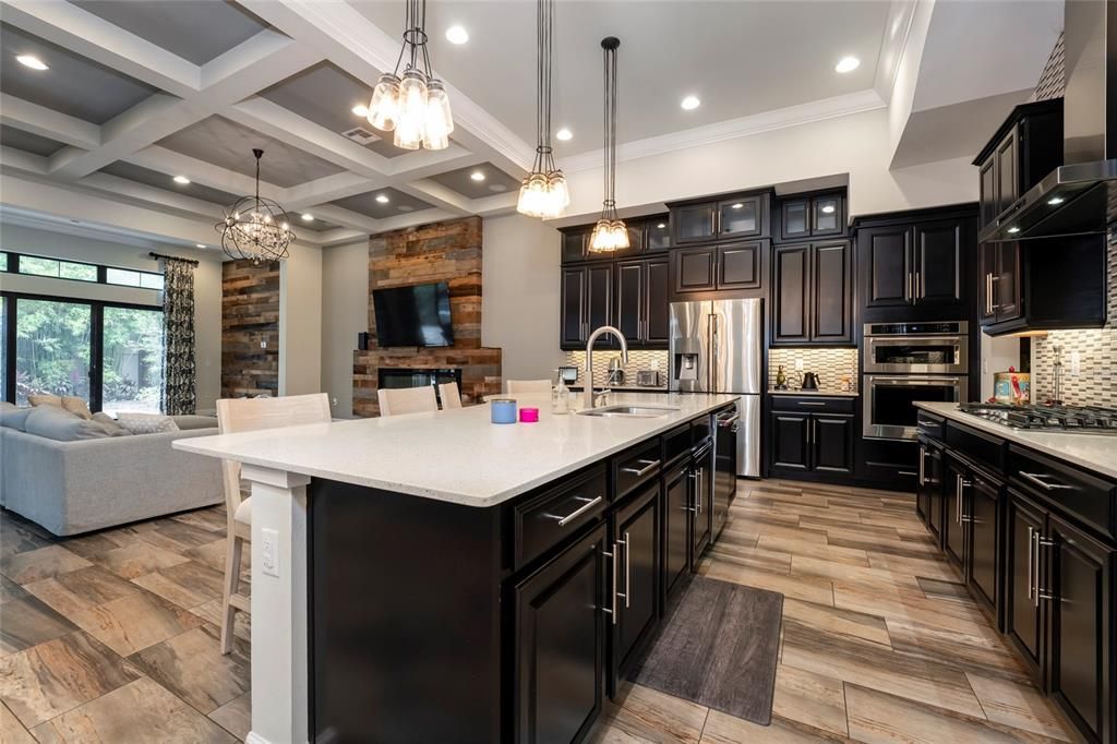Interior, Kitchen, Living room, Pendant Lights, Recessed Lighting, Stainless Steel Appliances, Wood Texture Flooring