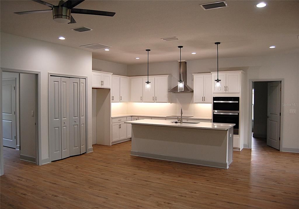 Interior, Kitchen, Pendant Lights, Recessed Lighting, Wood Texture Flooring