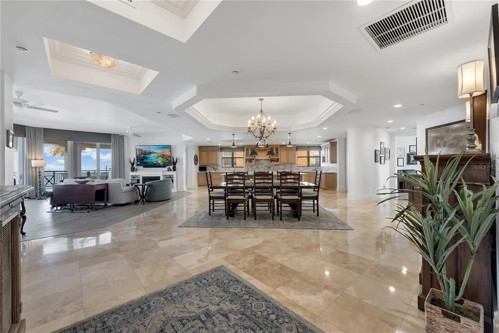 Chandelier, Dining room, Interior, Kitchen, Living room, Recessed Lighting