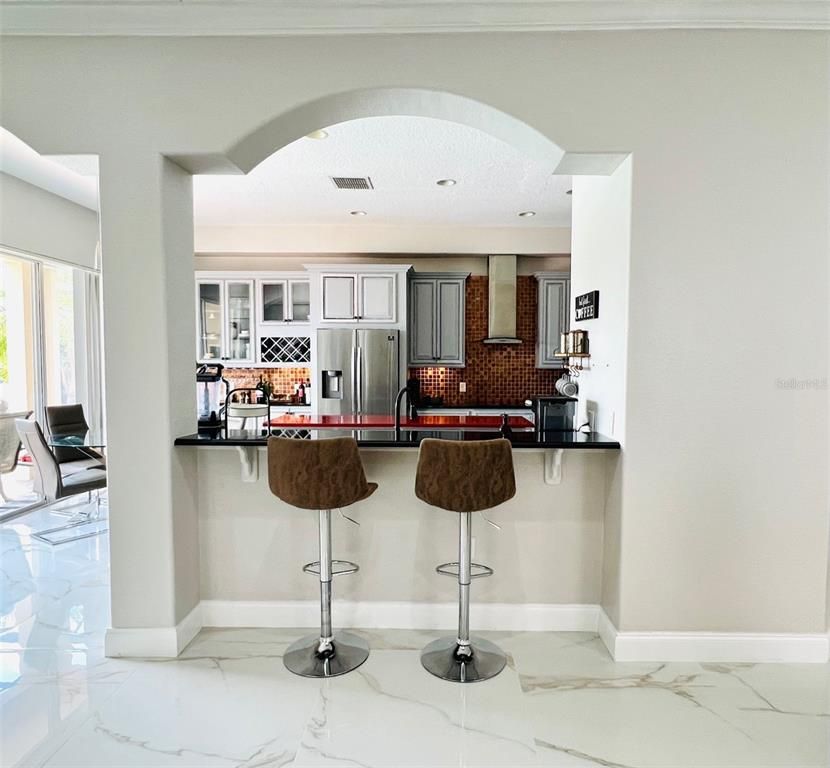 Interior, Kitchen, Marble, Recessed Lighting, Stainless Steel Appliances