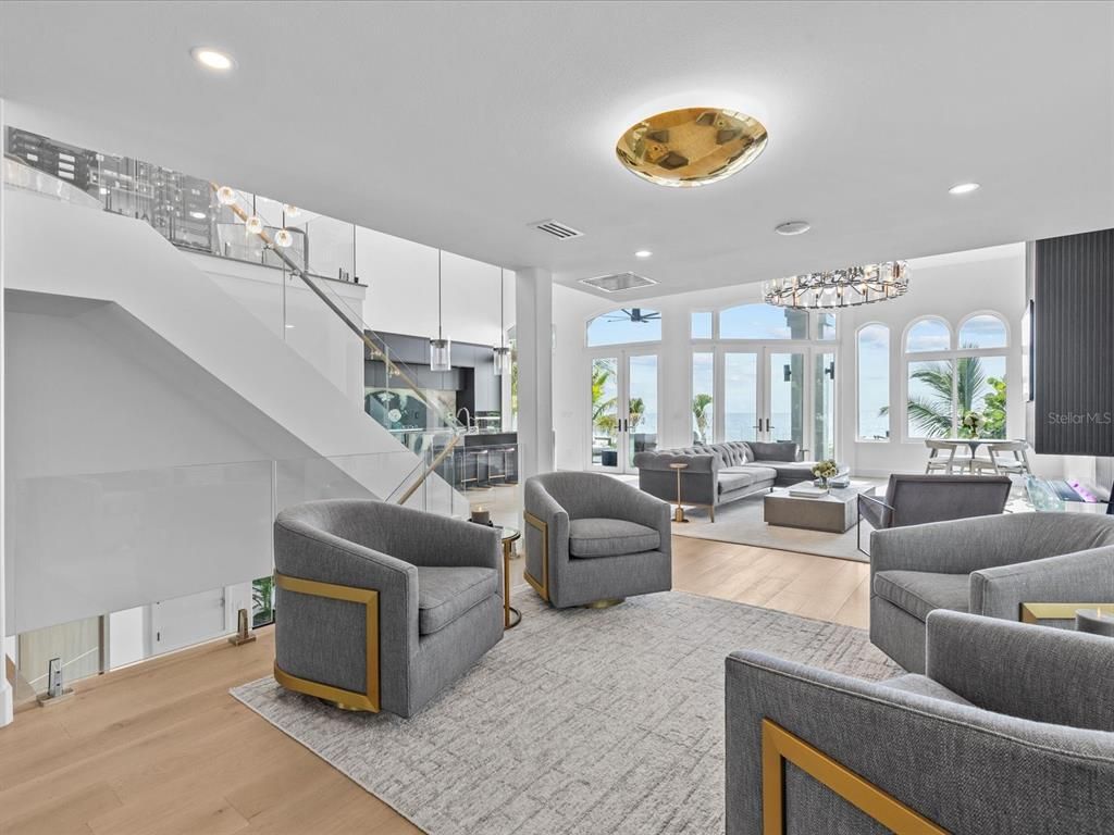 Interior, Living room, Pendant Lights, Recessed Lighting, Wood Texture Flooring
