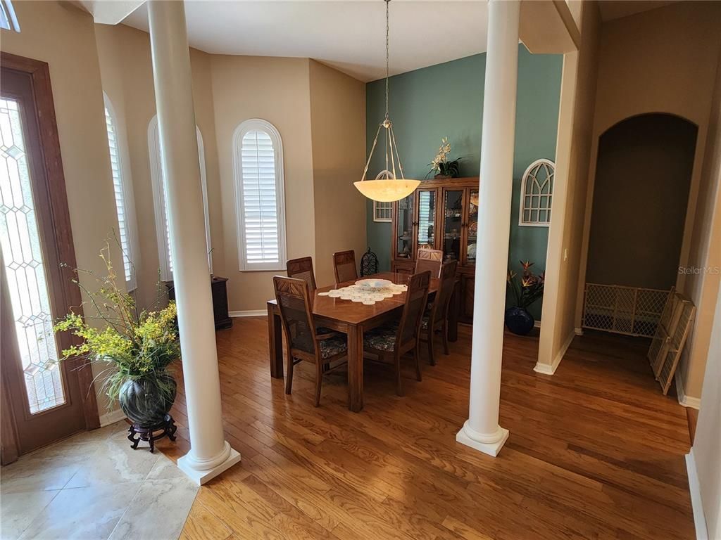 Dining room, Interior, Pendant Lights, Wood Texture Flooring