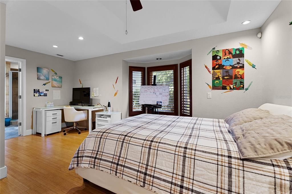 Bedroom, Home Office, Interior, Recessed Lighting, Wood Texture Flooring
