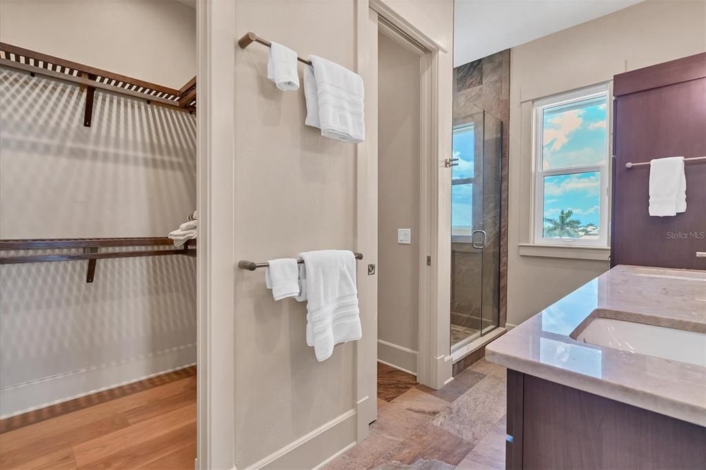 Bathroom, Glass Shower, Interior, Wood Texture Flooring