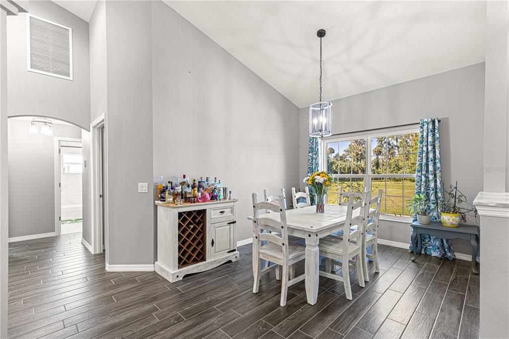 Dining room, Interior, Pendant Lights, Wood Texture Flooring