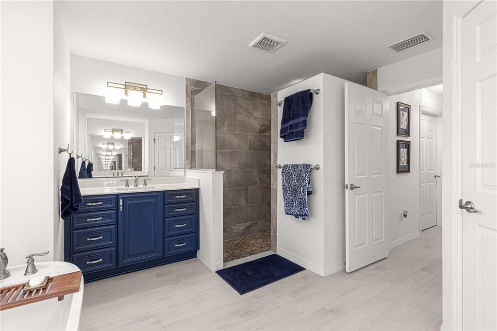 Bathroom, Glass Shower, Interior, Wood Texture Flooring