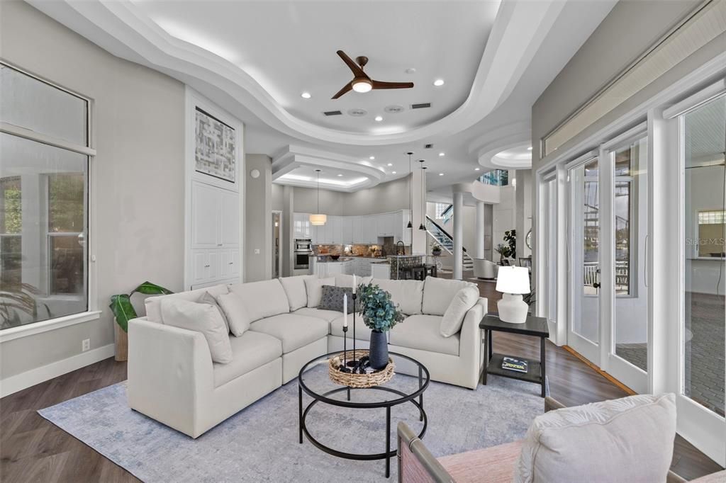 Interior, Kitchen, Living room, Pendant Lights, Recessed Lighting, Stainless Steel Appliances, Wood Texture Flooring
