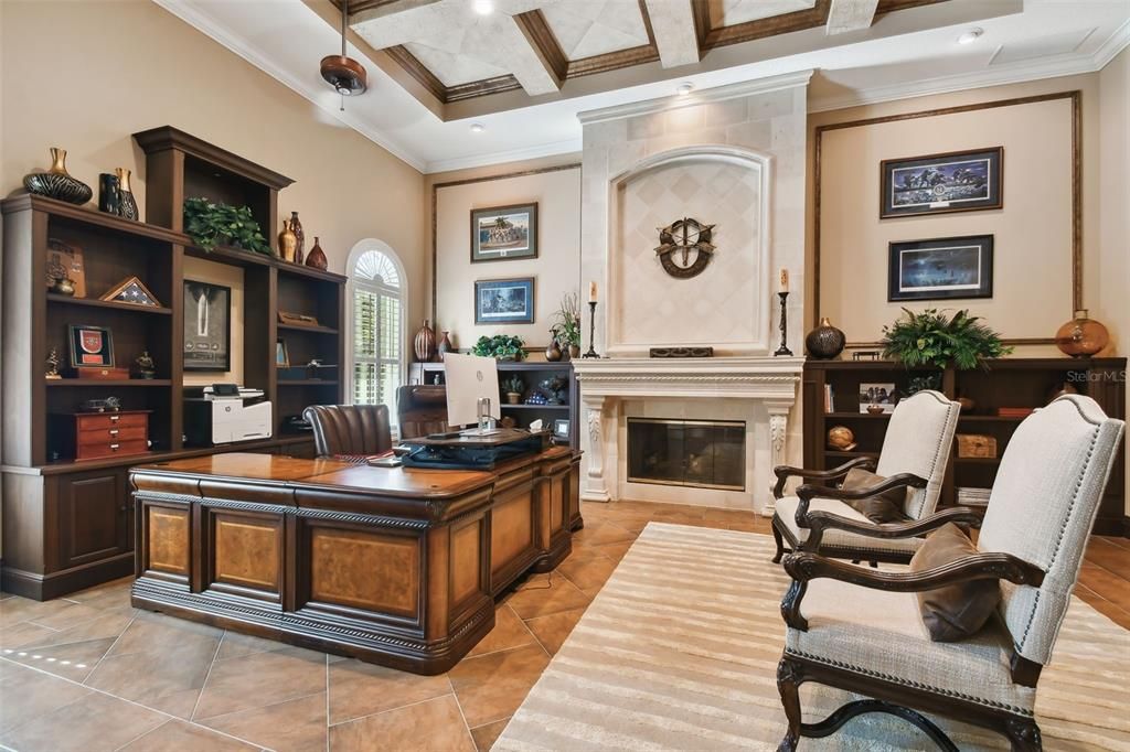 Fireplace, Home Office, Interior, Recessed Lighting