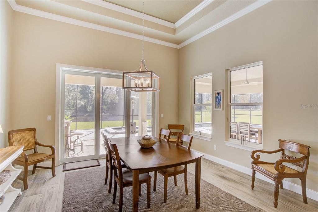 Dining room, Interior, Pendant Lights, Wood Texture Flooring
