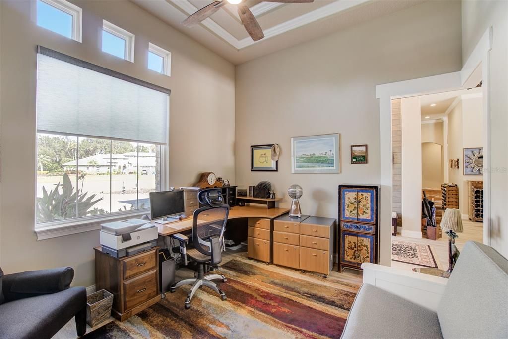 Home Office, Interior, Recessed Lighting, Wood Texture Flooring