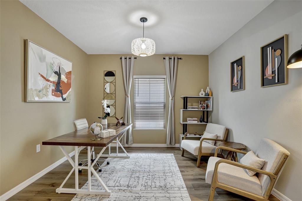 Home Office, Interior, Pendant Lights, Wood Texture Flooring