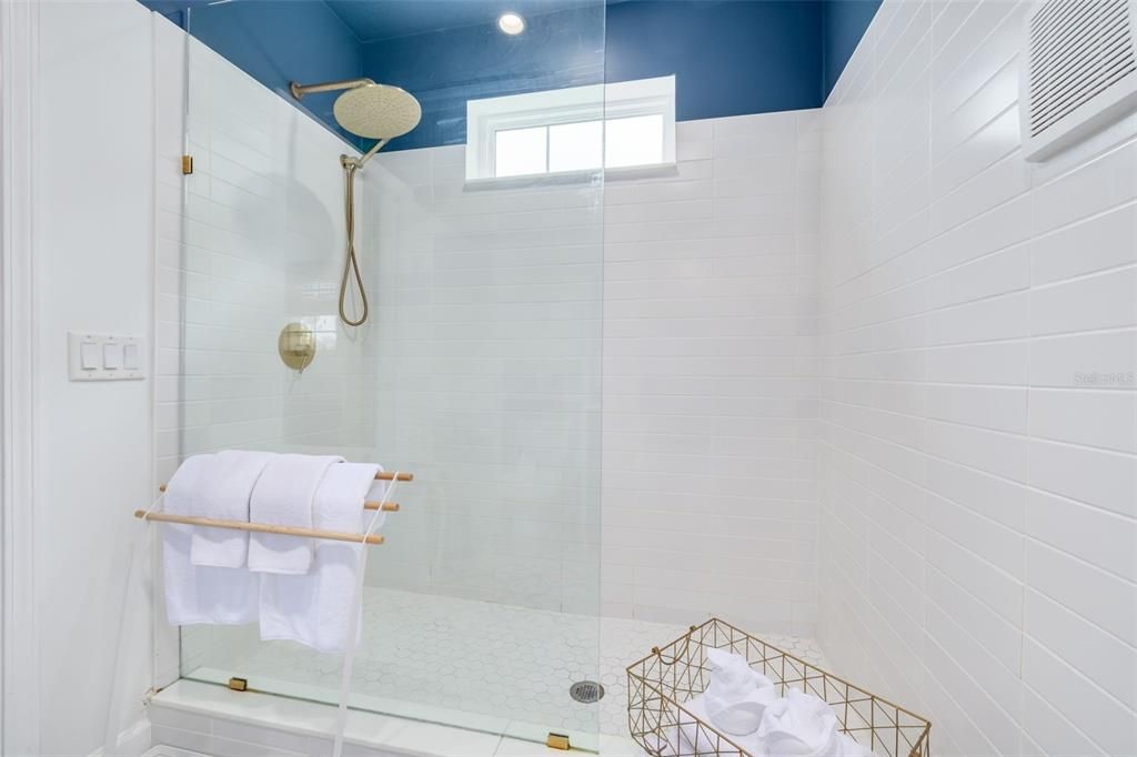 Bathroom, Glass Shower, Interior, Recessed Lighting