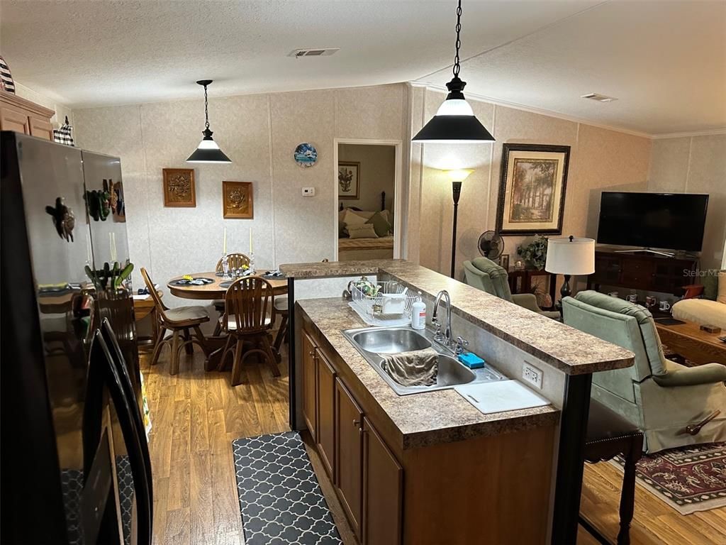 Dining room, Interior, Pendant Lights, Wood Texture Flooring