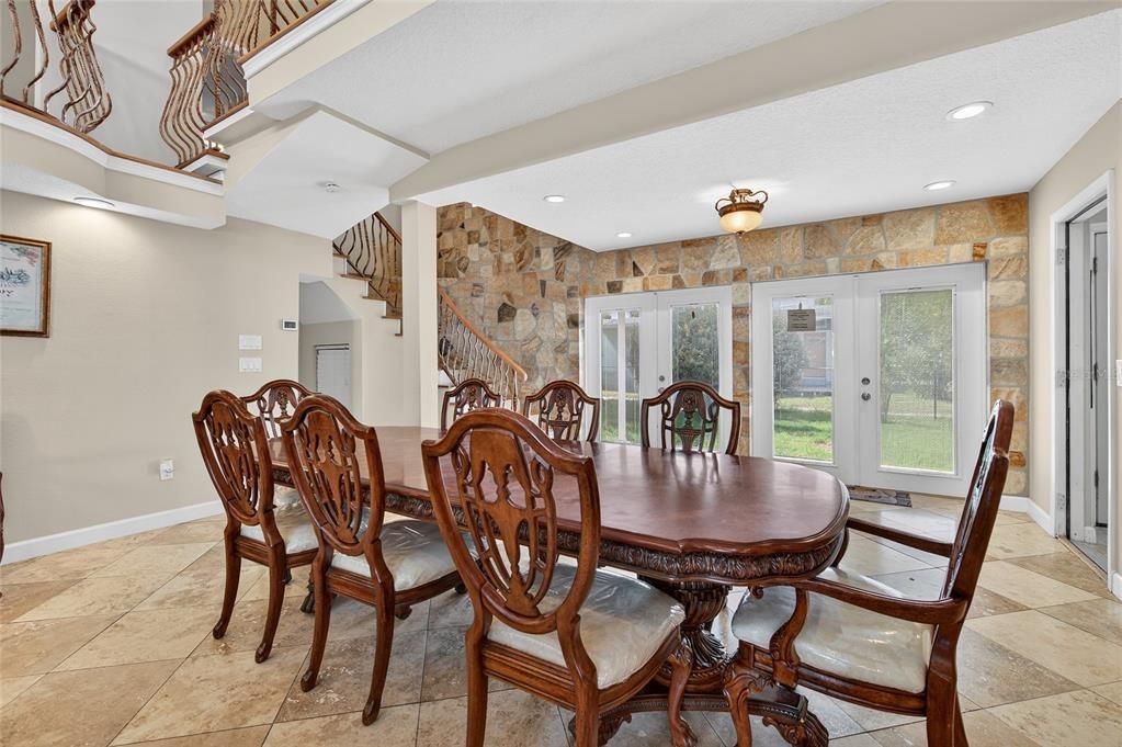 Dining room, Interior, Recessed Lighting, Stone Walls