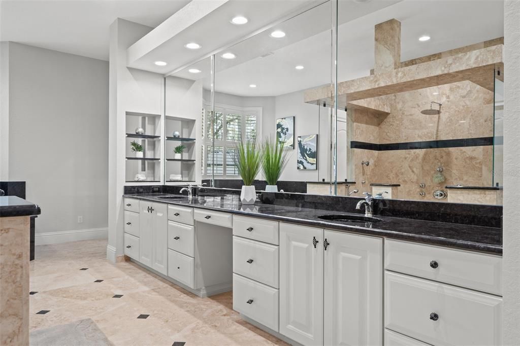 Bathroom, Dual Sink Vanities, Glass Shower, Interior, Recessed Lighting