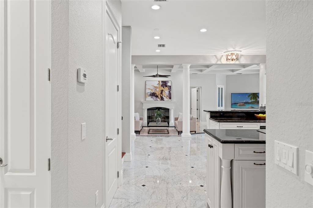 Fireplace, Interior, Marble, Recessed Lighting