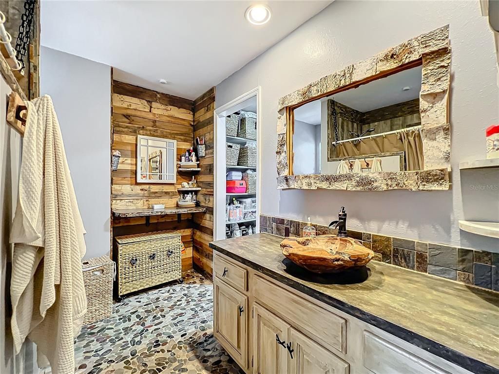 Bathroom, Interior, Recessed Lighting, Wooden Walls