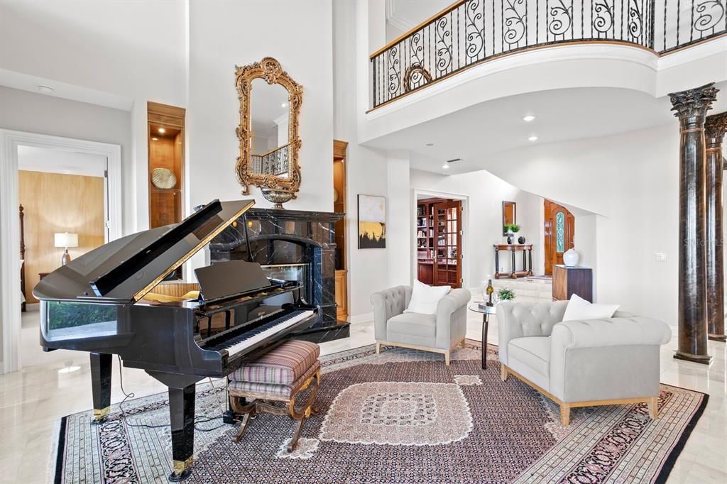 Fireplace, Interior, Piano, Recessed Lighting