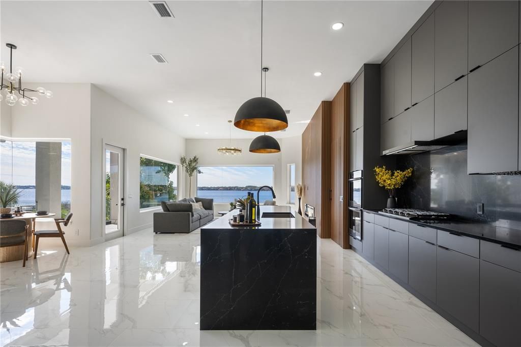 Interior, Kitchen, Marble, Pendant Lights, Recessed Lighting, Water