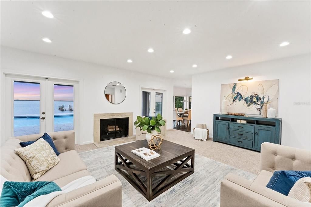 Fireplace, Interior, Living room, Recessed Lighting, Water