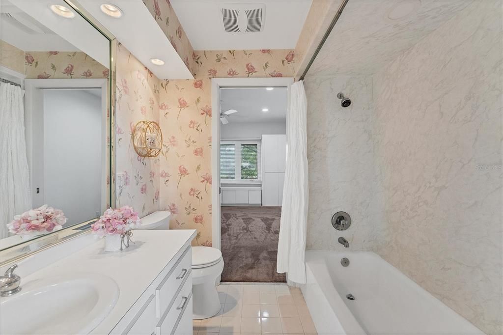 Bathroom, Interior, Marble Walls, Recessed Lighting