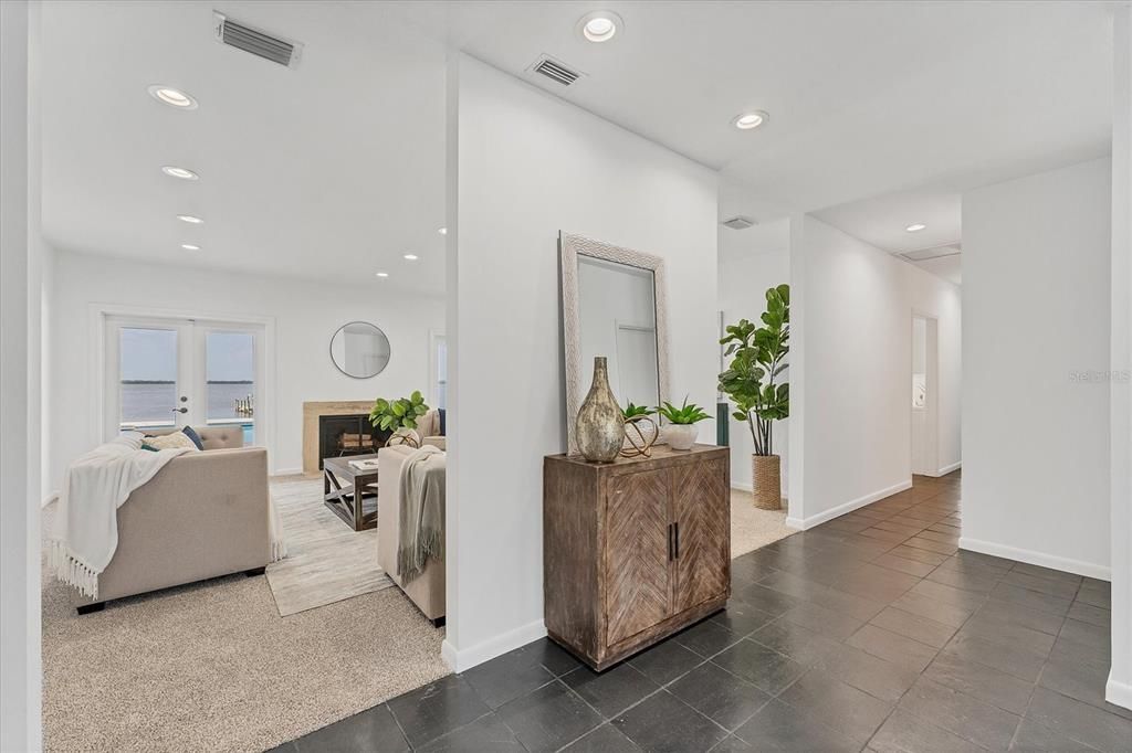 Fireplace, Interior, Living room, Recessed Lighting