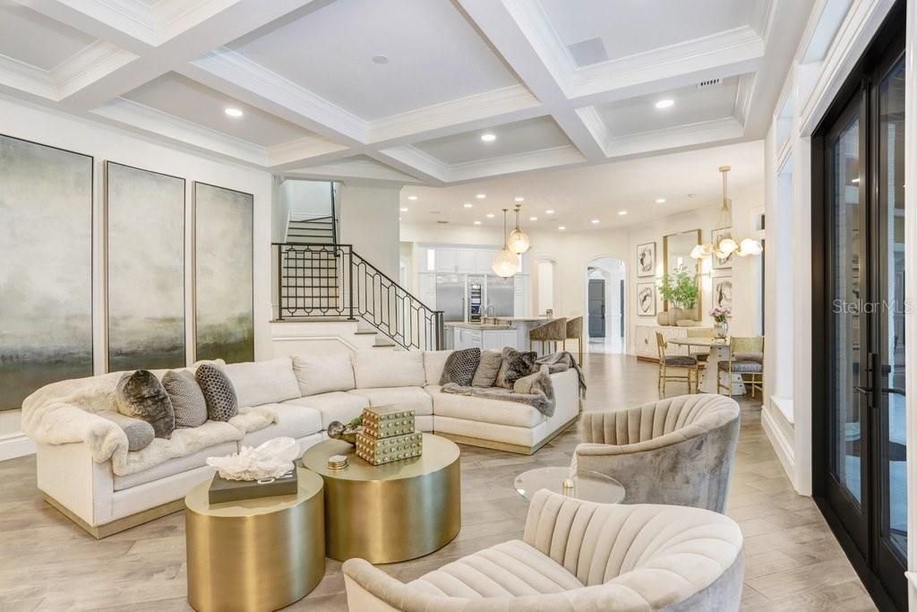 Dining room, Interior, Kitchen, Living room, Pendant Lights, Recessed Lighting, Wood Texture Flooring