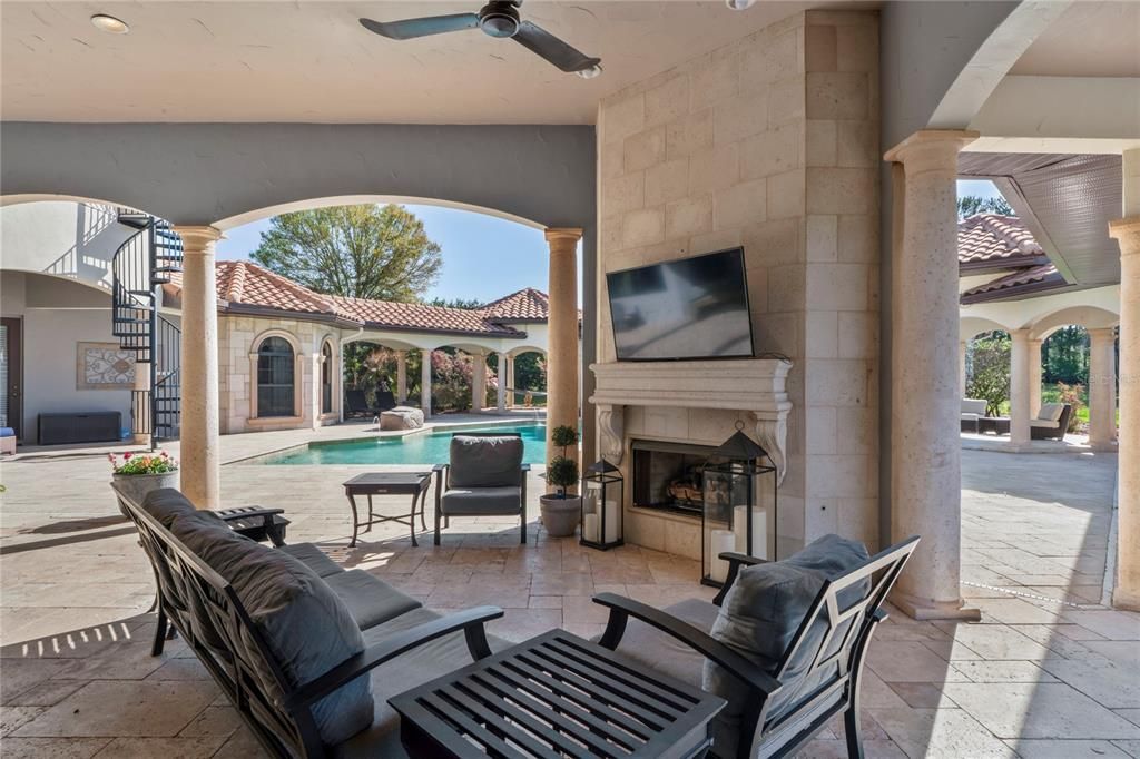 Exterior, Fireplace, Pool