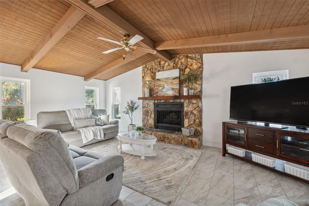 Fireplace, Interior, Living room, Marble, Stone Walls, Wooden Beams, Wooden Ceilings