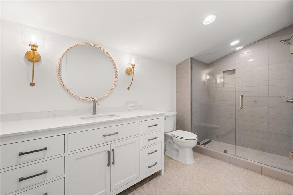 Bathroom, Glass Shower, Interior, Recessed Lighting