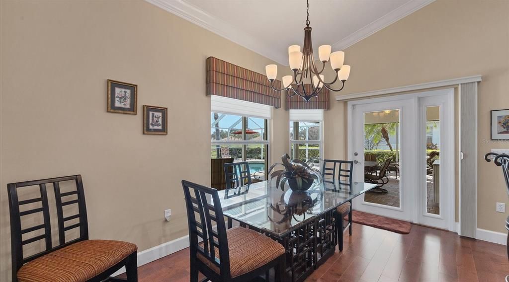 Chandelier, Dining room, Interior, Wood Texture Flooring