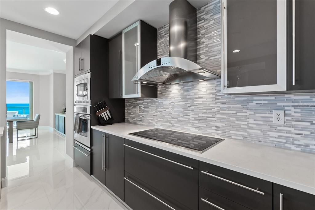 Interior, Kitchen, Marble, Recessed Lighting, Stainless Steel Appliances, Water