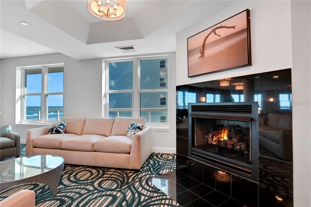 Fireplace, Interior, Living room, Recessed Lighting, Water