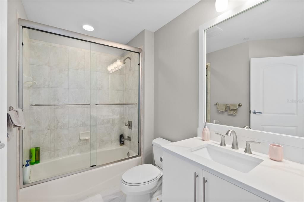Bathroom, Glass Shower, Interior, Recessed Lighting