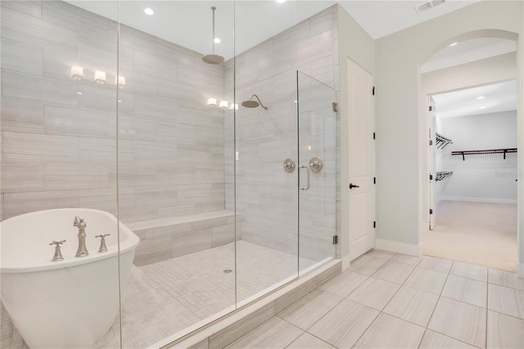 Bathroom, Free Standing Baths, Glass Shower, Interior, Recessed Lighting