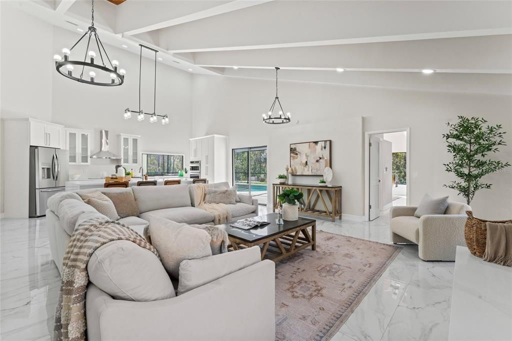 Chandelier, Interior, Kitchen, Living room, Marble, Pendant Lights, Recessed Lighting
