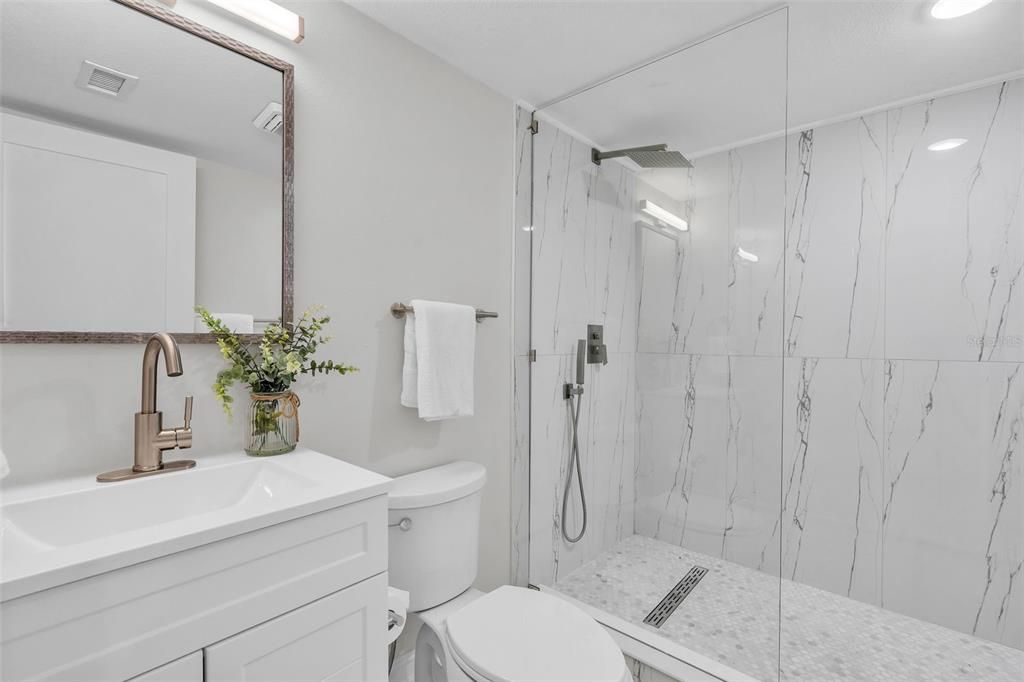 Bathroom, Glass Shower, Interior, Marble Walls