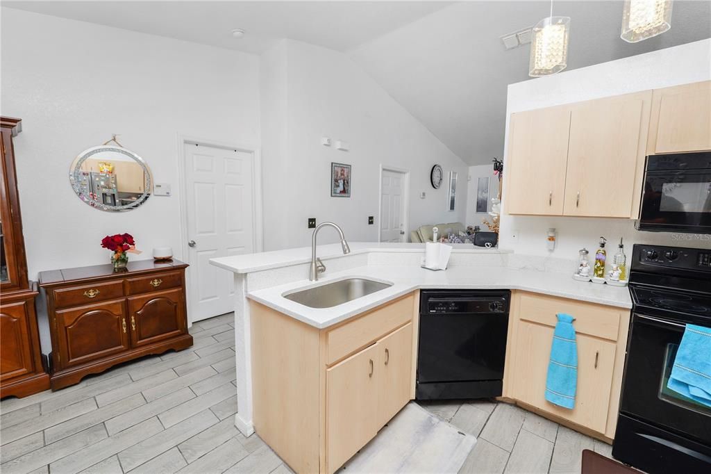 Interior, Kitchen, Pendant Lights, Wood Texture Flooring