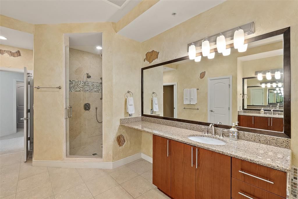 Bathroom, Dual Sink Vanities, Glass Shower, Interior, Recessed Lighting