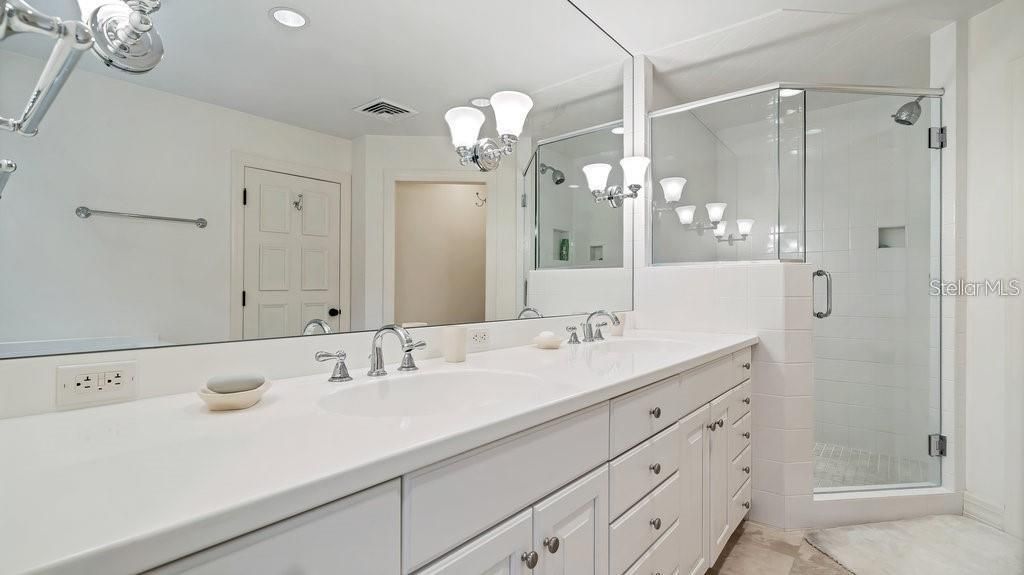 Bathroom, Dual Sink Vanities, Glass Shower, Interior, Recessed Lighting